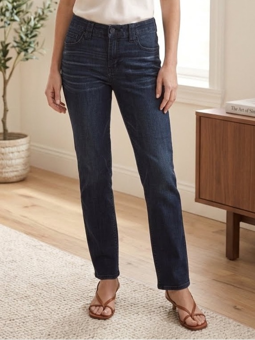 Democracy “Ab”solution Straight Leg Jeans Dark Blue Wash Whiskers stretch sz 12